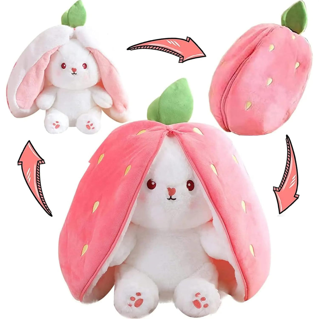 Zip-Ear Bunny Plush — 2-in-1 strawberry bunny