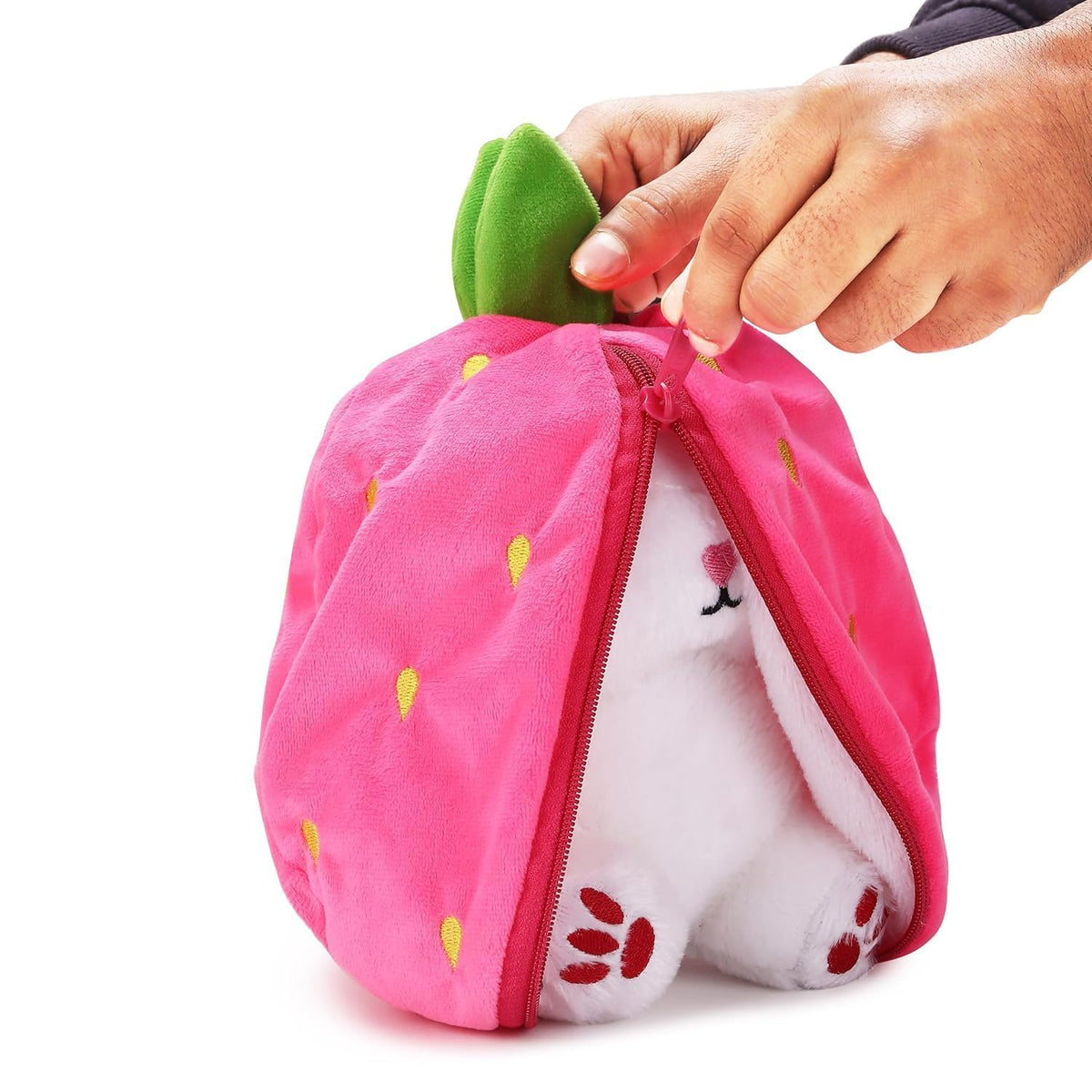 Zip-Ear Bunny Plush — unzip the strawberry