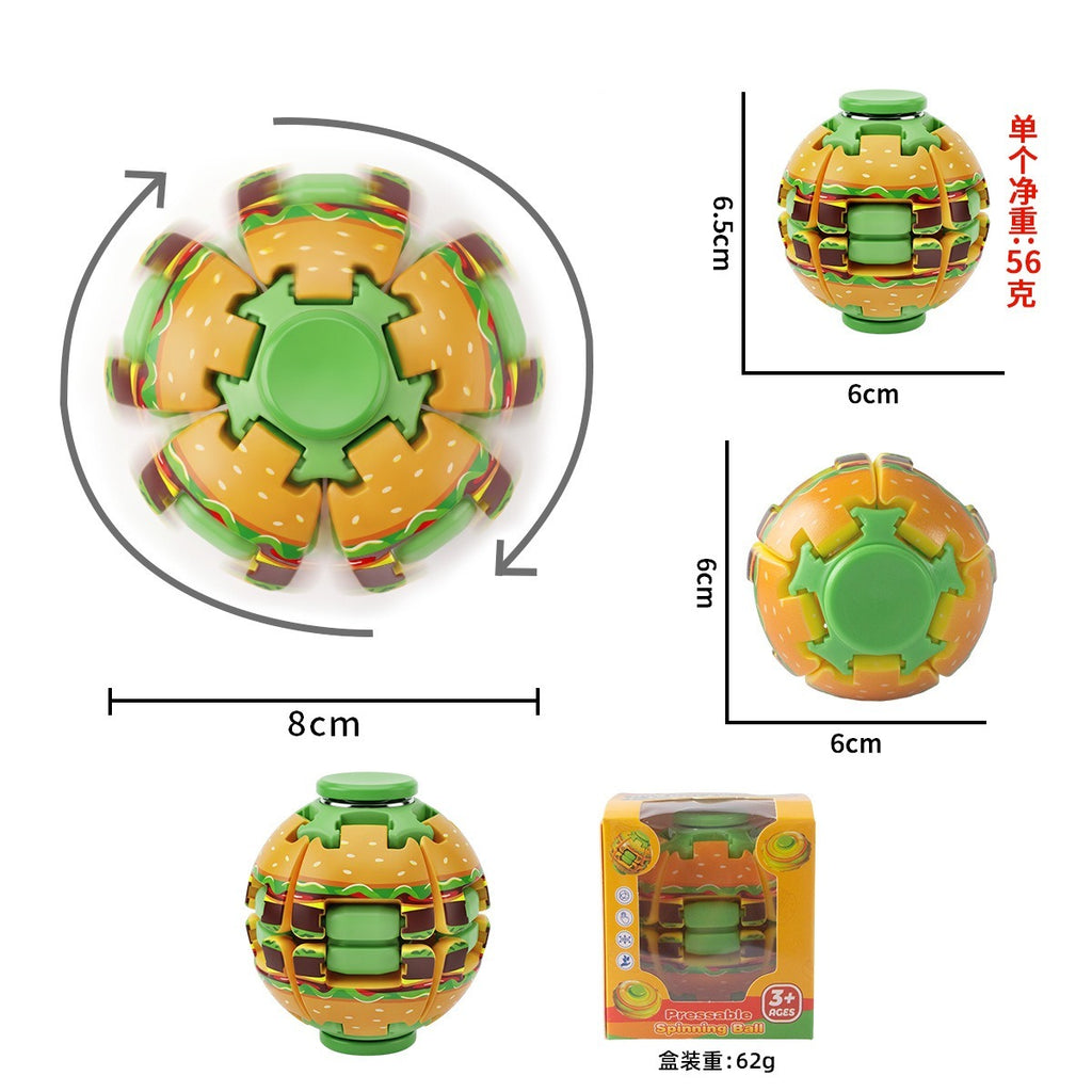 Burger Fidget Twist Ball press to spin, size